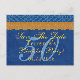 Postal De Anuncios Cumpleaños 50 Aniversario Guarda la Fecha Azul y E