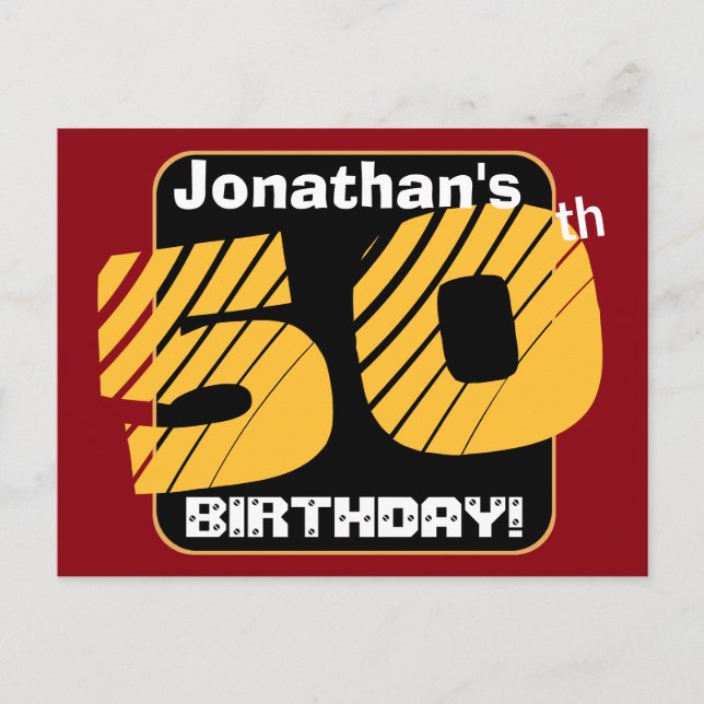 Postal De Anuncios Cumpleaños 50 con franja número personalizado A14 (Anverso)