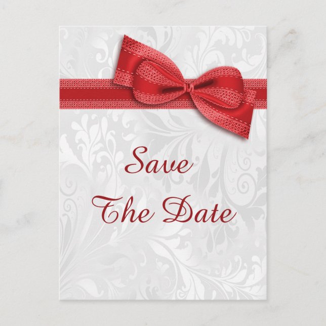 Postal De Anuncios Cumpleaños 50 Damasco y Lazo Falso Save The Date (Anverso)