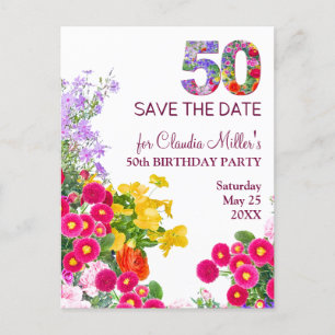 Postal De Anuncios Cumpleaños 50 floral moderno fiesta 50 años