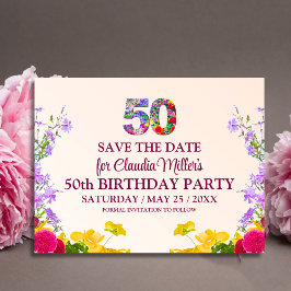 Postal De Anuncios Cumpleaños 50 floral moderno fiesta 50 años