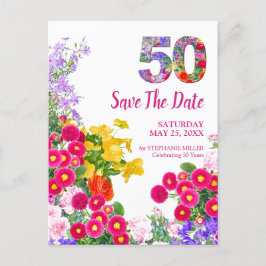 Postal De Anuncios Cumpleaños 50 Floral Moderno Salva la Fecha