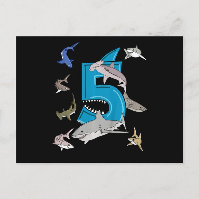 Postal De Anuncios Cumpleaños 5 niños tiburón tiburón blanco (Anverso)