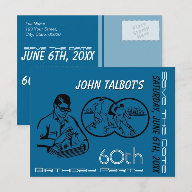 Postal De Anuncios Cumpleaños 60 Ahorre la Fecha Fútbol Binocular (Anverso / Reverso)