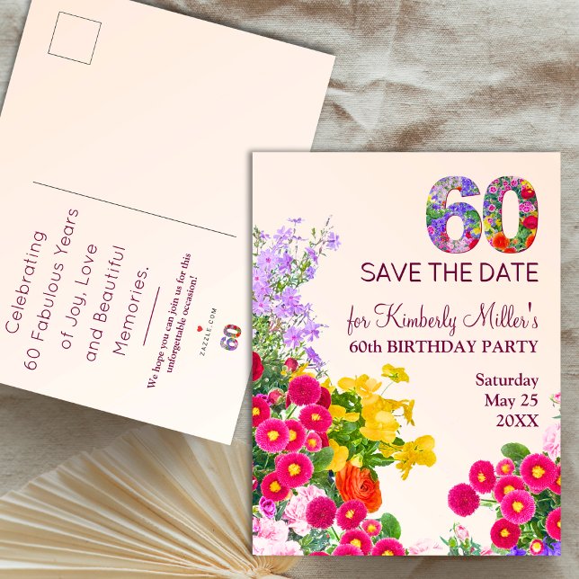 Postal De Anuncios Cumpleaños 60 floral moderno fiesta 60 años (Subido por el creador)