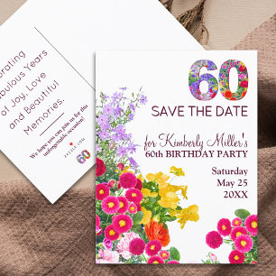 Postal De Anuncios Cumpleaños 60 floral moderno fiesta 60 años