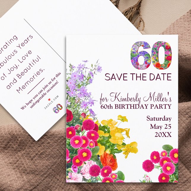 Postal De Anuncios Cumpleaños 60 floral moderno fiesta 60 años (Subido por el creador)