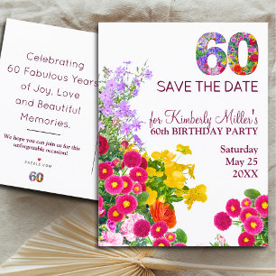 Postal De Anuncios Cumpleaños 60 floral moderno fiesta 60 años