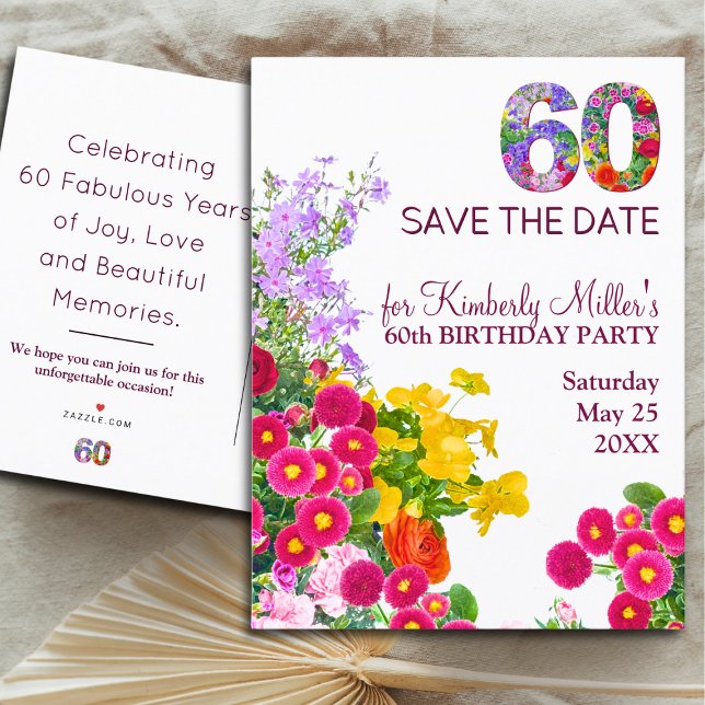 Postal De Anuncios Cumpleaños 60 floral moderno fiesta 60 años (Subido por el creador)
