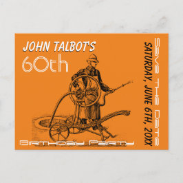 Postal De Anuncios Cumpleaños 60 Rociador o Bombero Guardar la Fecha