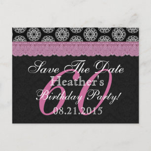 Postal De Anuncios Cumpleaños 60 Save the Date Negro Blanco Rosa
