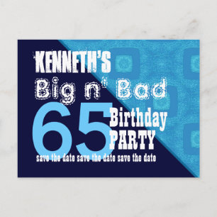 Postal De Anuncios Cumpleaños 65 Save the Date Azul Diagonal V02A18