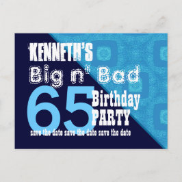 Postal De Anuncios Cumpleaños 65 Save the Date Azul Diagonal V02A18