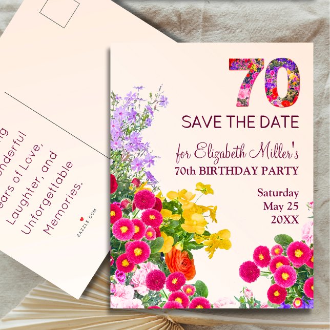 Postal De Anuncios Cumpleaños 70 floral moderno fiesta 70 años (Subido por el creador)