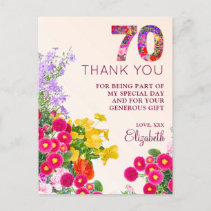 Postal De Anuncios Cumpleaños 70 floral moderno fiesta 70 años