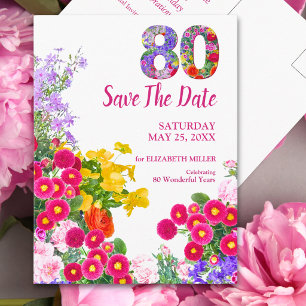 Postal De Anuncios Cumpleaños 80 Elegante Floral Save The Date