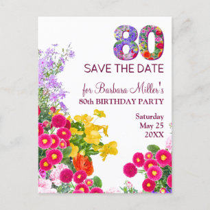 Postal De Anuncios Cumpleaños 80 floral moderno fiesta 80 años
