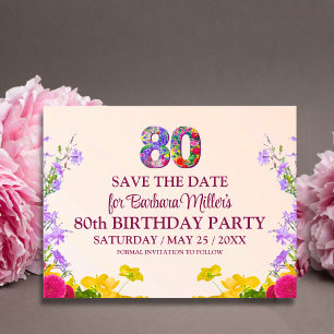 Postal De Anuncios Cumpleaños 80 floral moderno fiesta 80 años