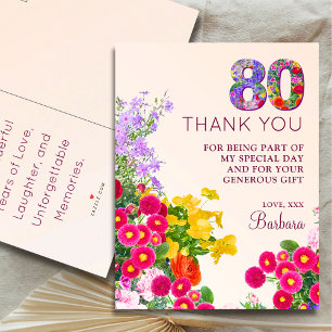 Postal De Anuncios Cumpleaños 80 floral moderno fiesta 80 años