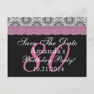 Postal De Anuncios Cumpleaños 80 Save the Date Negro Blanco Rosa