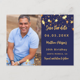 Postal De Anuncios Cumpleaños azul marino dorado foto save the date