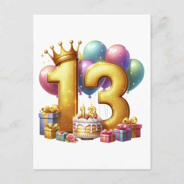 Postal De Anuncios Cumpleaños dorado 13 (Anverso)