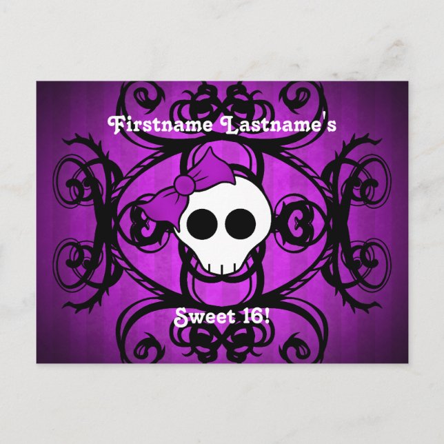 Postal De Anuncios Cumpleaños dulce dieciséis morado lindo (Anverso)