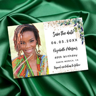 Postal De Anuncios Cumpleaños eucalipto verde foto save the date