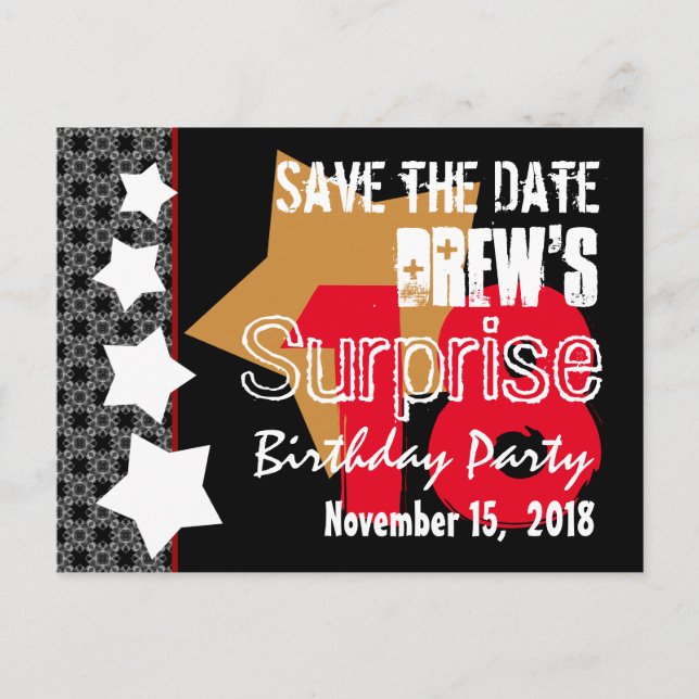 Postal De Anuncios Cumpleaños moderno 18 Salva la fecha A07 (Anverso)