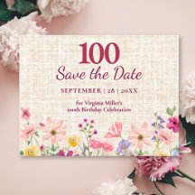 Cumpleaños número 100 Elegante Floral Lino Save th