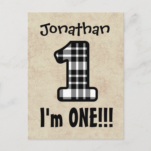 Postal De Anuncios Cumpleaños número 1 Año Plaid A07G (Anverso)