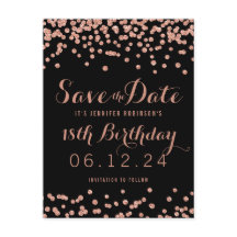 Cumpleaños Rose Gold Glitter Confetti Guardar Fech