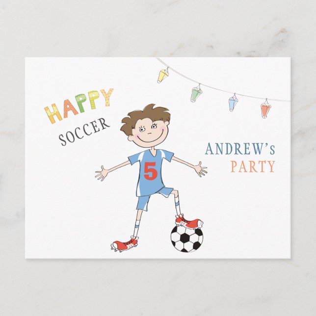 Postal De Anuncios Cumpleaños simple de fútbol para niño de 5 años fi (Anverso)
