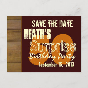Postal De Anuncios Cumpleaños Sorpresa 50 Save the Date Madera Marrón