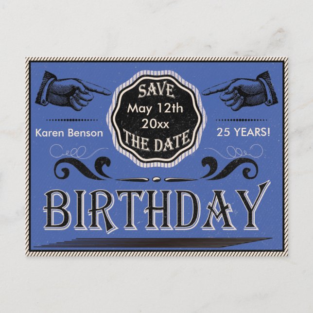 Postal De Anuncios Cumpleaños Vintage Guardar la Fecha (Anverso)