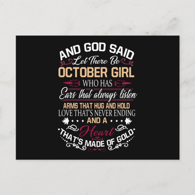Postal De Anuncios Cumpleaños | Y Dios dijo que hubiera octubre Girl (Anverso)