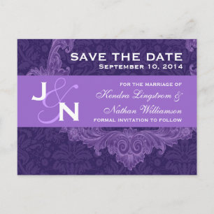 Postal De Anuncios Curso Purple Damask Guardar La Fecha V009