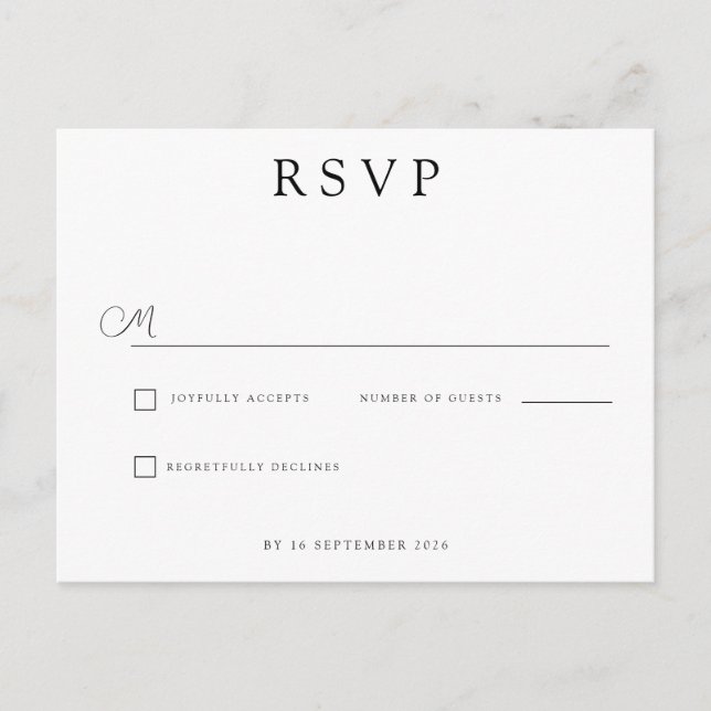 Postal De Anuncios Custom Minimalist Wedding RSVP (Anverso)