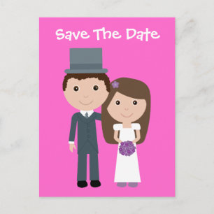 Postal De Anuncios Cute Bride & Groom Guardar El Personalizable De Fe