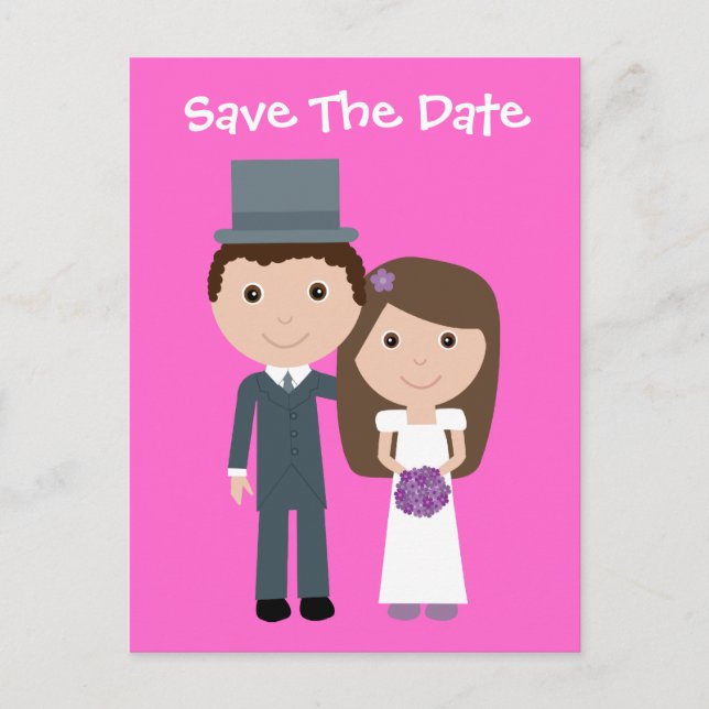 Postal De Anuncios Cute Bride & Groom Guardar El Personalizable De Fe (Anverso)