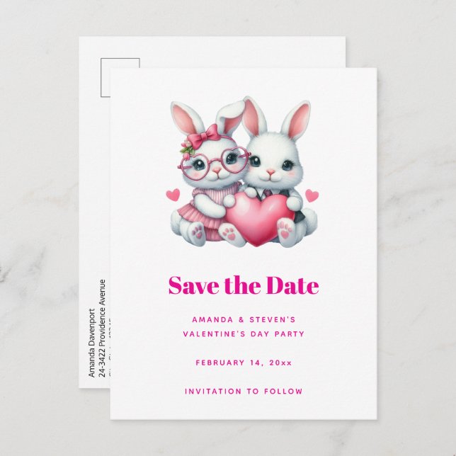 Postal De Anuncios Cute Bunnies Sharing a Heart Valentine's (Anverso / Reverso)