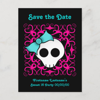 Postal De Anuncios Cute calavera gótica dulces 16 guardar la fecha
