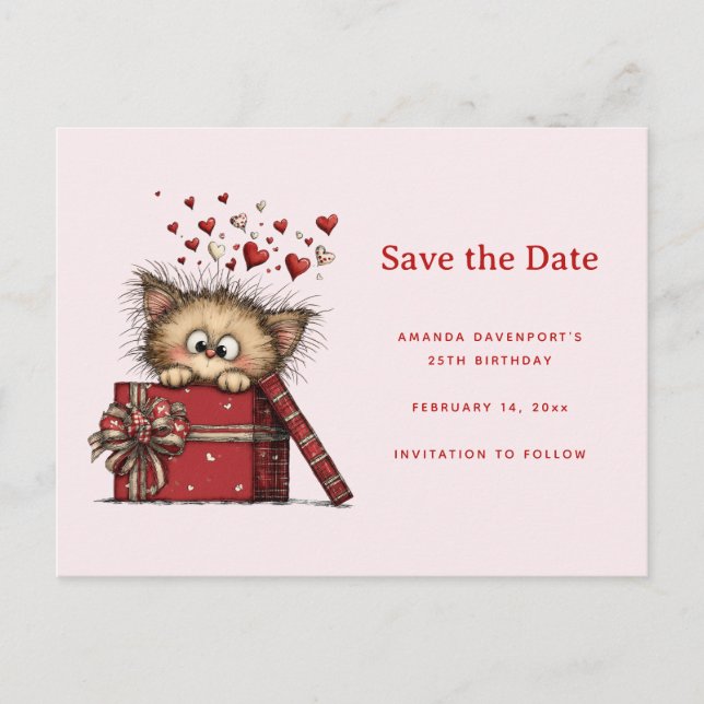 Postal De Anuncios Cute Cartoon Kitten in a Box with Hearts (Anverso)