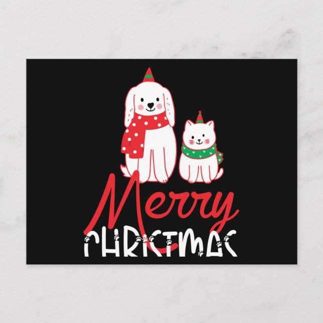 Postal De Anuncios Cute Dog And Cat Merry Christmas (Anverso)