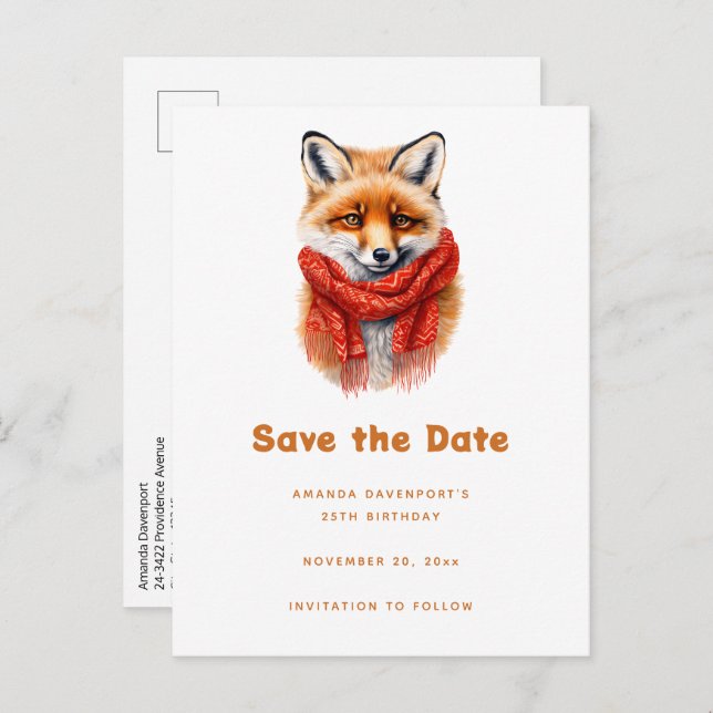 Postal De Anuncios Cute Fox in a Red Scarf Autumn Image (Anverso / Reverso)