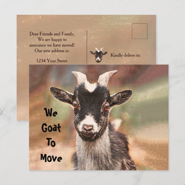 Postal De Anuncios Cute Goat Moving New Address (Anverso / Reverso)