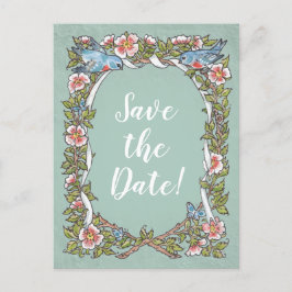 Postal De Anuncios Cute Green Bird Floral Country Rustic Save Date