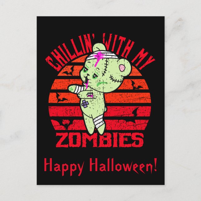 Postal De Anuncios Cute Halloween relajándose con mi oso de peluche z (Anverso)