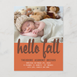 Postal De Anuncios Cute Hello Fall Otoño Nacimiento del Bebé Foto