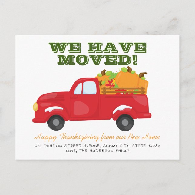 Postal De Anuncios Cute hemos movido el camión de calabaza de Acción  (Anverso)